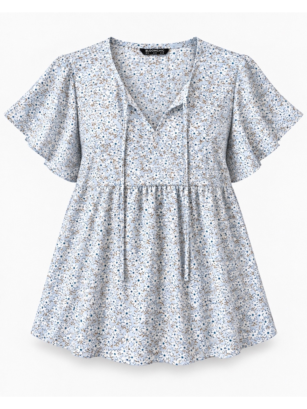 BloomChic Floral Flutter Sleeve Tie Front Babydoll Blouse Size 10 M